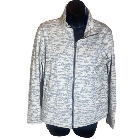 Zyia active textured knit grey/cream zip up jacket stretchy athleisure lounge - Picture 1 of 10